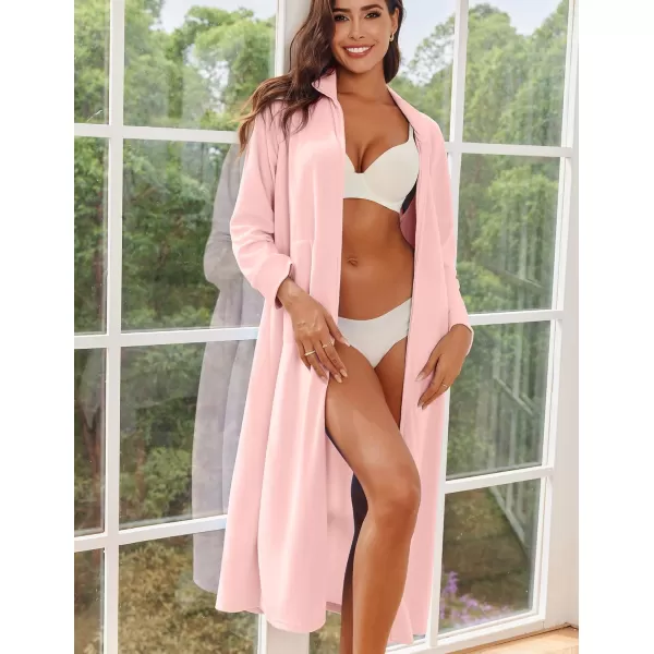 imageEkouaer Women Zipper Robe Long Sleeves House Coat Soft Bathrobe Sleepwear with Pockets Housecoat Loungewear SXXLAlight Pink