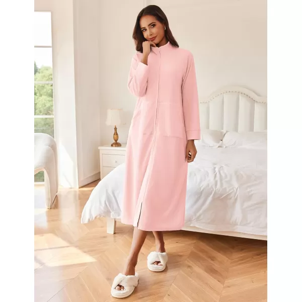 imageEkouaer Women Zipper Robe Long Sleeves House Coat Soft Bathrobe Sleepwear with Pockets Housecoat Loungewear SXXLAlight Pink