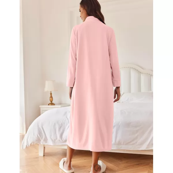 imageEkouaer Women Zipper Robe Long Sleeves House Coat Soft Bathrobe Sleepwear with Pockets Housecoat Loungewear SXXLAlight Pink