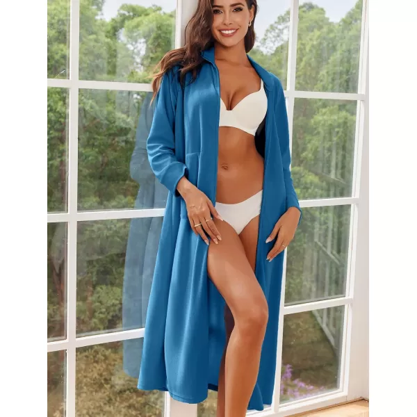 imageEkouaer Women Zipper Robe Long Sleeves House Coat Soft Bathrobe Sleepwear with Pockets Housecoat Loungewear SXXLAnavy