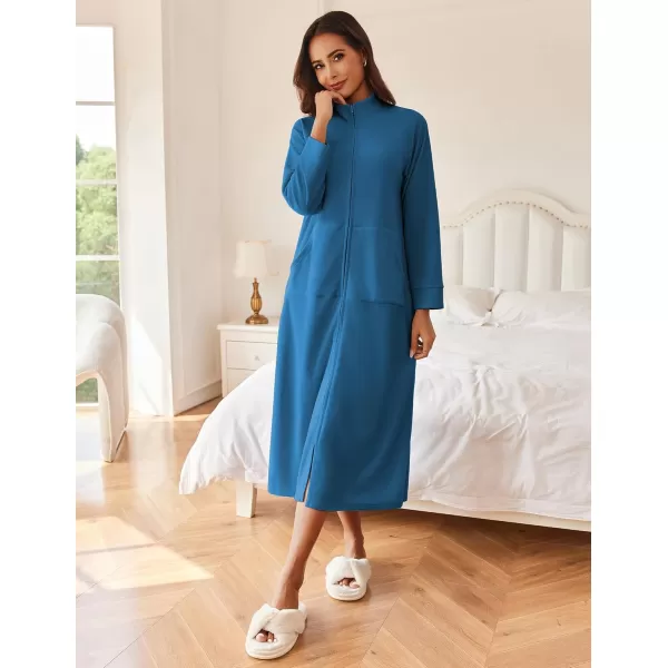 imageEkouaer Women Zipper Robe Long Sleeves House Coat Soft Bathrobe Sleepwear with Pockets Housecoat Loungewear SXXLAnavy