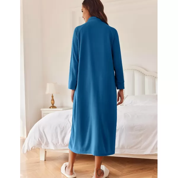 imageEkouaer Women Zipper Robe Long Sleeves House Coat Soft Bathrobe Sleepwear with Pockets Housecoat Loungewear SXXLAnavy