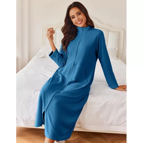 imageEkouaer Women Zipper Robe Long Sleeves House Coat Soft Bathrobe Sleepwear with Pockets Housecoat Loungewear SXXLAnavy