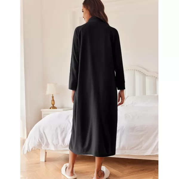 imageEkouaer Women Zipper Robe Long Sleeves House Coat Soft Bathrobe Sleepwear with Pockets Housecoat Loungewear SXXLBlack