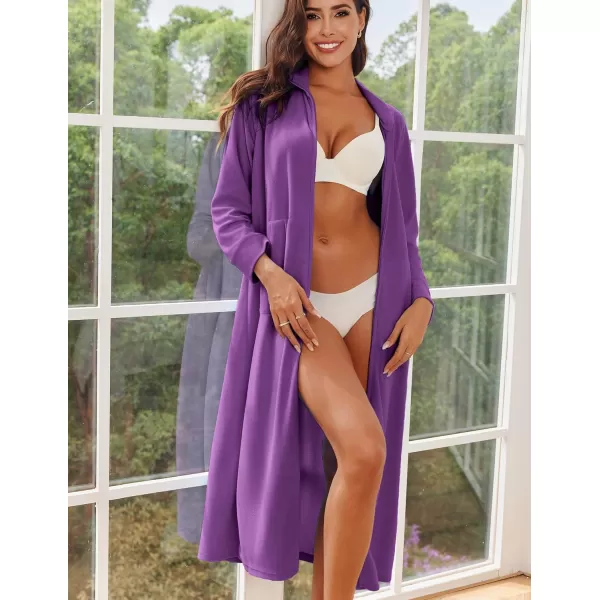 imageEkouaer Women Zipper Robe Long Sleeves House Coat Soft Bathrobe Sleepwear with Pockets Housecoat Loungewear SXXLBright Purple