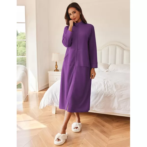 imageEkouaer Women Zipper Robe Long Sleeves House Coat Soft Bathrobe Sleepwear with Pockets Housecoat Loungewear SXXLBright Purple