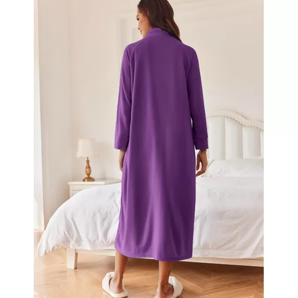 imageEkouaer Women Zipper Robe Long Sleeves House Coat Soft Bathrobe Sleepwear with Pockets Housecoat Loungewear SXXLBright Purple