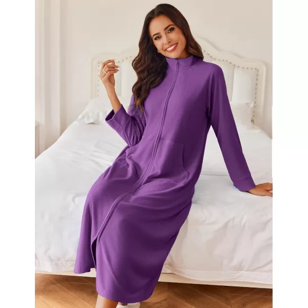 imageEkouaer Women Zipper Robe Long Sleeves House Coat Soft Bathrobe Sleepwear with Pockets Housecoat Loungewear SXXLBright Purple