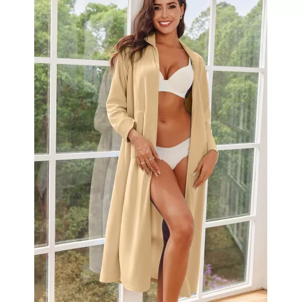 imageEkouaer Women Zipper Robe Long Sleeves House Coat Soft Bathrobe Sleepwear with Pockets Housecoat Loungewear SXXLKhaki