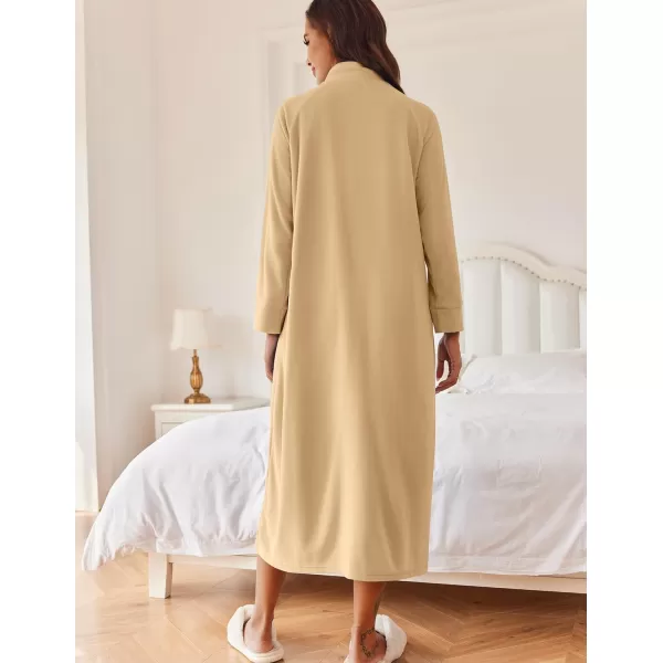 imageEkouaer Women Zipper Robe Long Sleeves House Coat Soft Bathrobe Sleepwear with Pockets Housecoat Loungewear SXXLKhaki