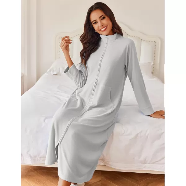imageEkouaer Women Zipper Robe Long Sleeves House Coat Soft Bathrobe Sleepwear with Pockets Housecoat Loungewear SXXLLight Gray