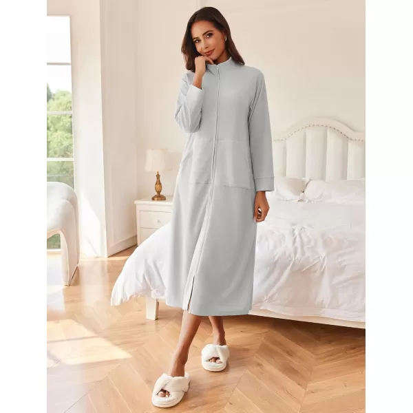 imageEkouaer Women Zipper Robe Long Sleeves House Coat Soft Bathrobe Sleepwear with Pockets Housecoat Loungewear SXXLLight Gray