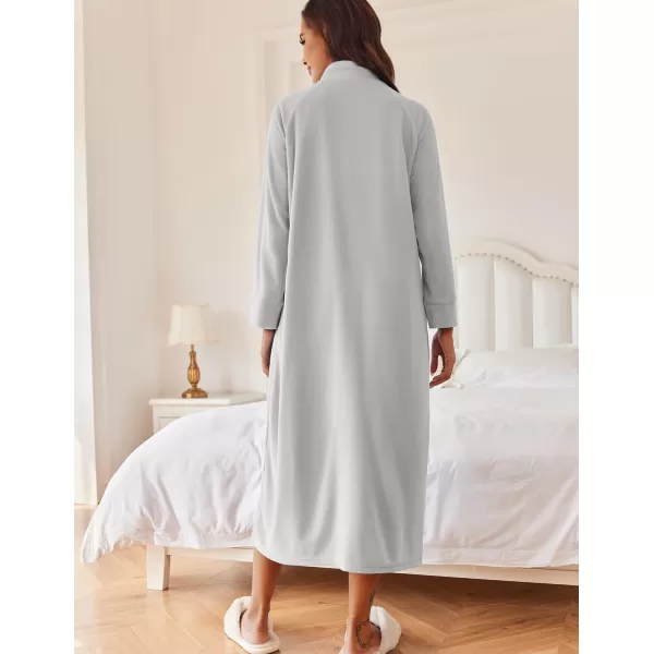 imageEkouaer Women Zipper Robe Long Sleeves House Coat Soft Bathrobe Sleepwear with Pockets Housecoat Loungewear SXXLLight Gray