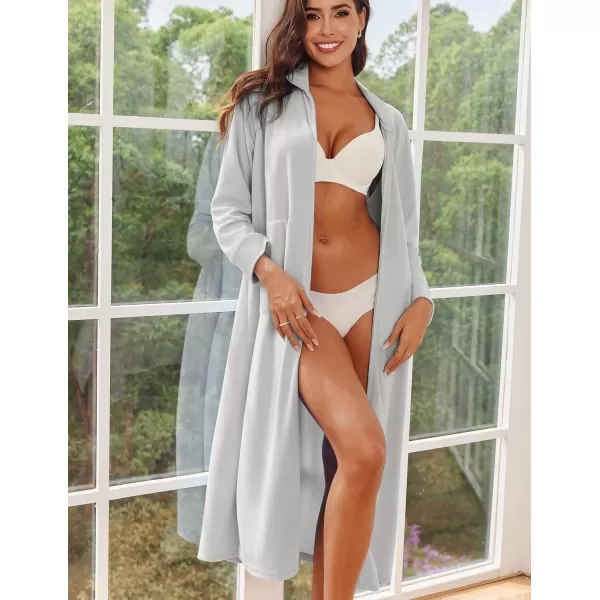imageEkouaer Women Zipper Robe Long Sleeves House Coat Soft Bathrobe Sleepwear with Pockets Housecoat Loungewear SXXLLight Gray
