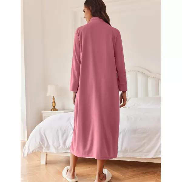 imageEkouaer Women Zipper Robe Long Sleeves House Coat Soft Bathrobe Sleepwear with Pockets Housecoat Loungewear SXXLPale Violet Red