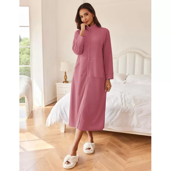 imageEkouaer Women Zipper Robe Long Sleeves House Coat Soft Bathrobe Sleepwear with Pockets Housecoat Loungewear SXXLPale Violet Red