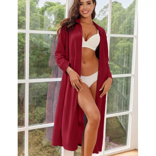 imageEkouaer Women Zipper Robe Long Sleeves House Coat Soft Bathrobe Sleepwear with Pockets Housecoat Loungewear SXXLWine Red