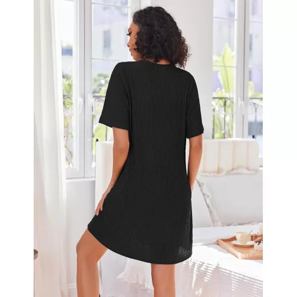 imageEkouaer Women Zipper Robes Knit Short Bathrobe Lightweight House Coat with Pockets Soft Nightgown 33XLBlack