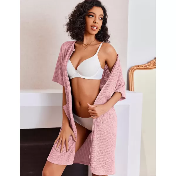 imageEkouaer Women Zipper Robes Knit Short Bathrobe Lightweight House Coat with Pockets Soft Nightgown 33XLHot Pink