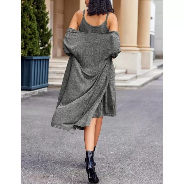 imageEkouaer Womens Knit Robe Set 2 Piece Nightgown with Robes Long Sleeves Lounge Sets with Pockets S 3XLBlack Gray