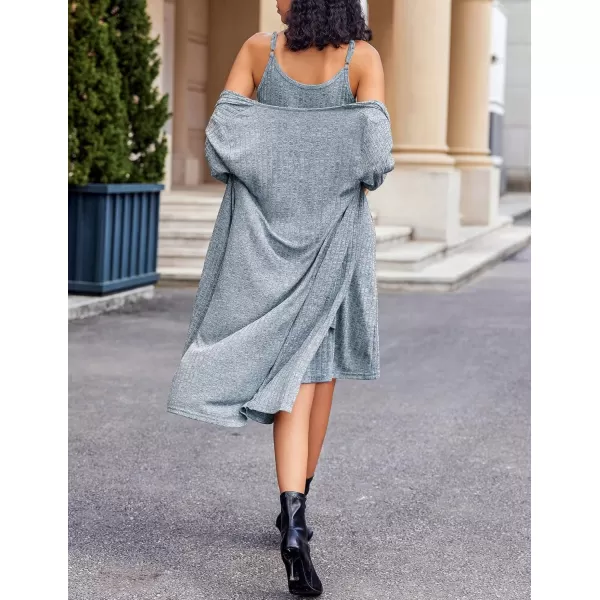 imageEkouaer Womens Knit Robe Set 2 Piece Nightgown with Robes Long Sleeves Lounge Sets with Pockets S 3XLBlue