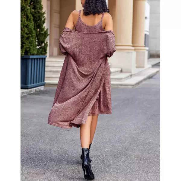 imageEkouaer Womens Knit Robe Set 2 Piece Nightgown with Robes Long Sleeves Lounge Sets with Pockets S 3XLBurgundy