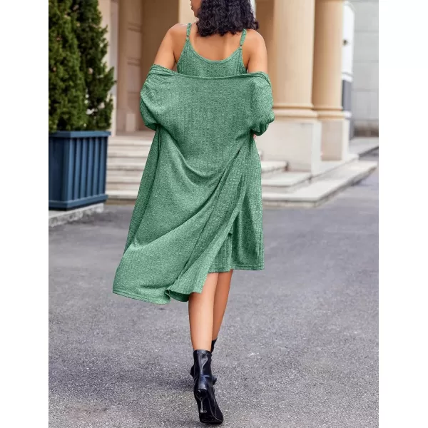 imageEkouaer Womens Knit Robe Set 2 Piece Nightgown with Robes Long Sleeves Lounge Sets with Pockets S 3XLGray Green
