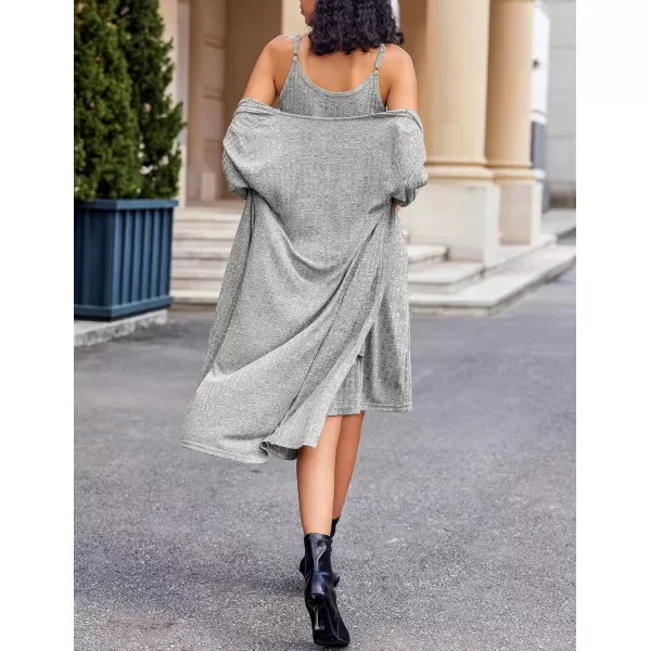 imageEkouaer Womens Knit Robe Set 2 Piece Nightgown with Robes Long Sleeves Lounge Sets with Pockets S 3XLLight Gray