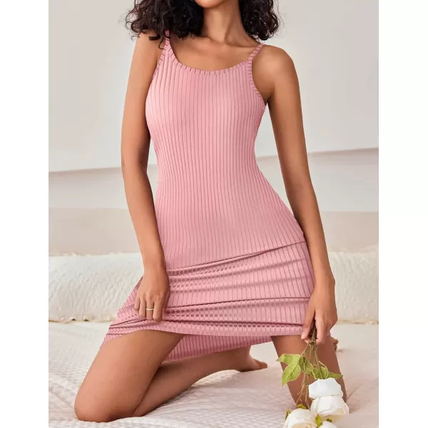 imageEkouaer Womens Knit Robe Set 2 Piece Nightgown with Robes Long Sleeves Lounge Sets with Pockets S 3XLPink