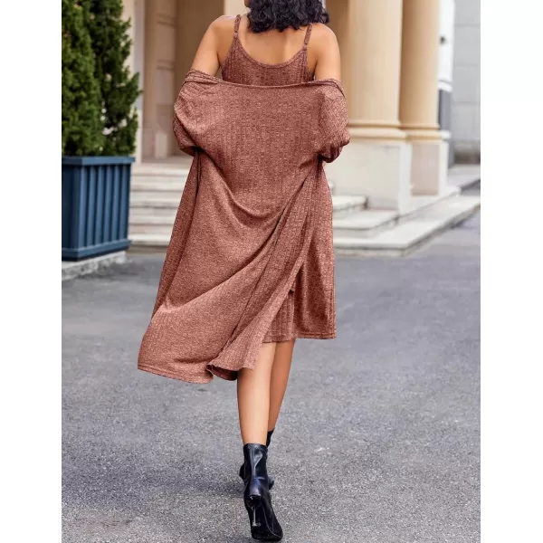 imageEkouaer Womens Knit Robe Set 2 Piece Nightgown with Robes Long Sleeves Lounge Sets with Pockets S 3XLPumpkin
