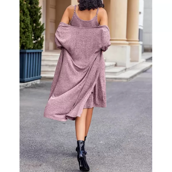 imageEkouaer Womens Knit Robe Set 2 Piece Nightgown with Robes Long Sleeves Lounge Sets with Pockets S 3XLPurple
