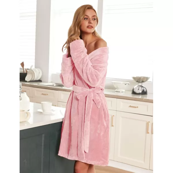 imageEkouaer Womens Plush Robes Soft Bathrobe Knee Length Warm Soft Robe Fleece Loungewear with Pockets SXXLA Light Pink