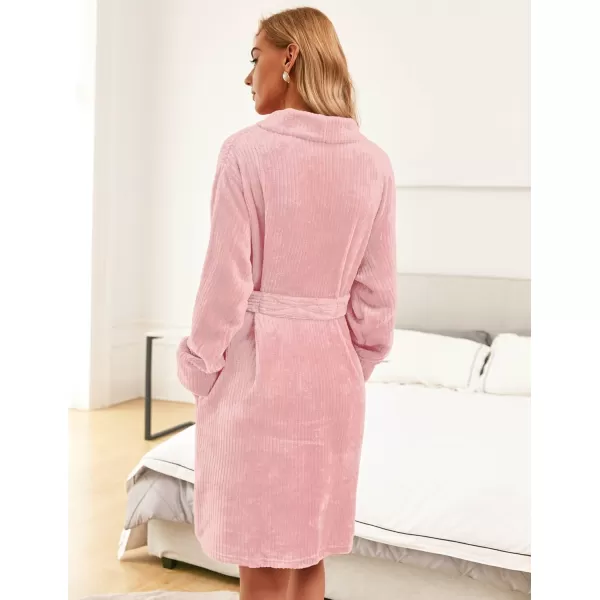 imageEkouaer Womens Plush Robes Soft Bathrobe Knee Length Warm Soft Robe Fleece Loungewear with Pockets SXXLA Light Pink