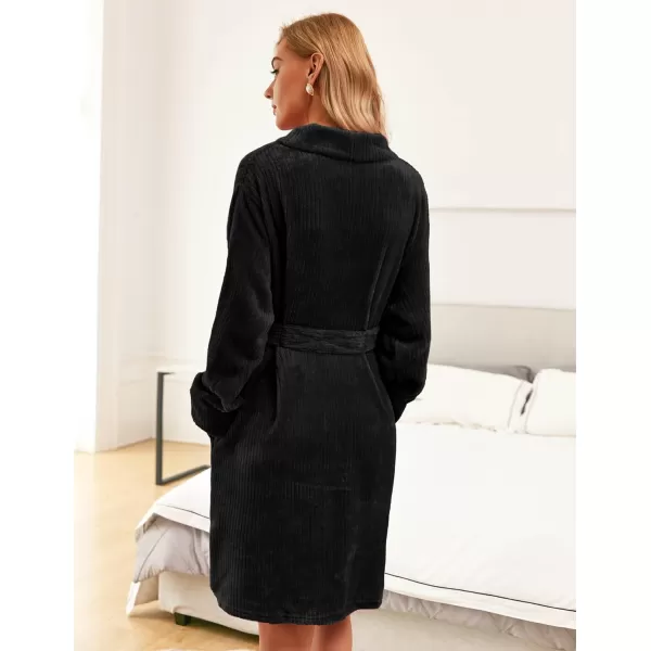 imageEkouaer Womens Plush Robes Soft Bathrobe Knee Length Warm Soft Robe Fleece Loungewear with Pockets SXXLBlack