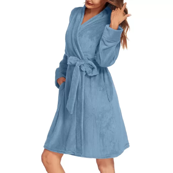 imageEkouaer Womens Plush Robes Soft Bathrobe Knee Length Warm Soft Robe Fleece Loungewear with Pockets SXXLBlue