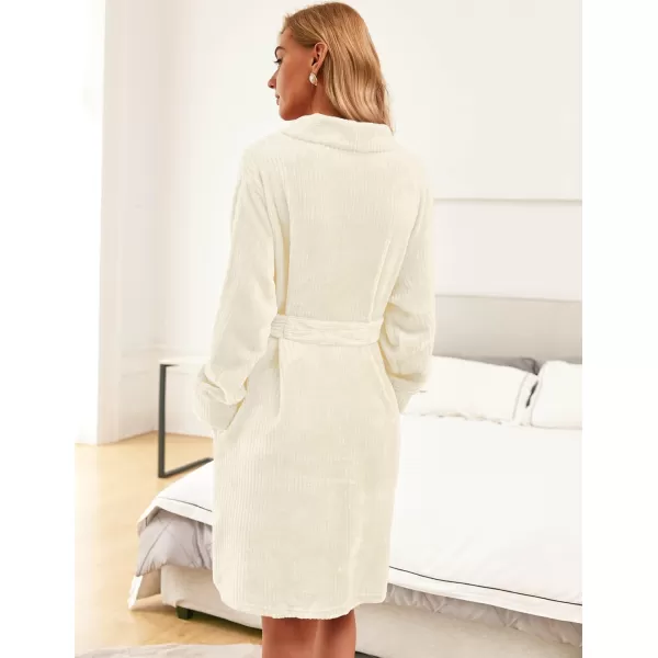 imageEkouaer Womens Plush Robes Soft Bathrobe Knee Length Warm Soft Robe Fleece Loungewear with Pockets SXXLCream