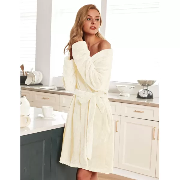imageEkouaer Womens Plush Robes Soft Bathrobe Knee Length Warm Soft Robe Fleece Loungewear with Pockets SXXLCream