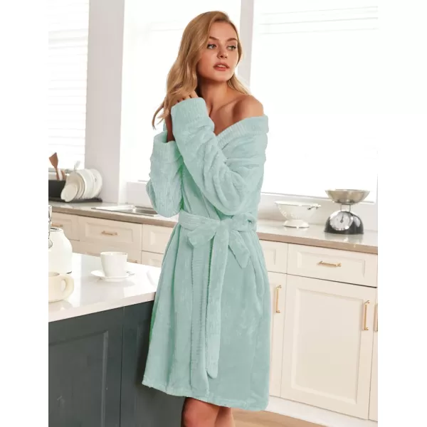 imageEkouaer Womens Plush Robes Soft Bathrobe Knee Length Warm Soft Robe Fleece Loungewear with Pockets SXXLMint