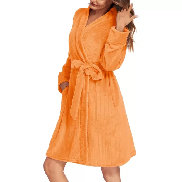 imageEkouaer Womens Plush Robes Soft Bathrobe Knee Length Warm Soft Robe Fleece Loungewear with Pockets SXXLOrange