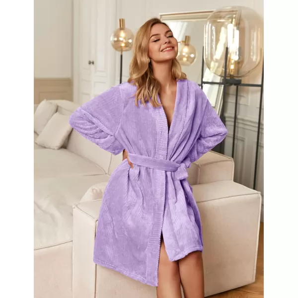 imageEkouaer Womens Plush Robes Soft Bathrobe Knee Length Warm Soft Robe Fleece Loungewear with Pockets SXXLPurple