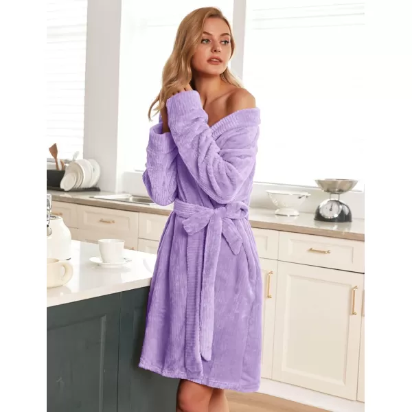 imageEkouaer Womens Plush Robes Soft Bathrobe Knee Length Warm Soft Robe Fleece Loungewear with Pockets SXXLPurple