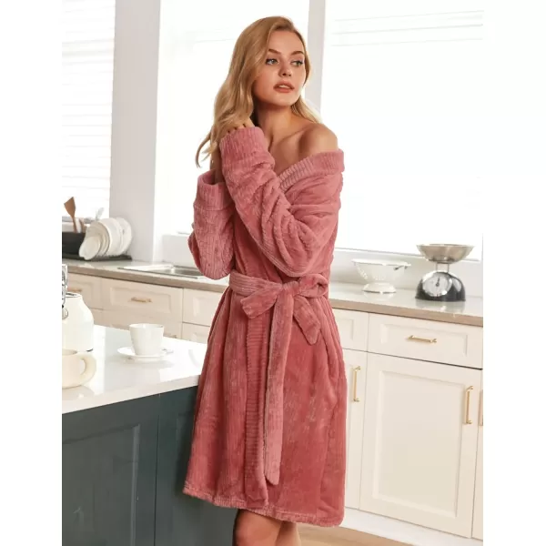 imageEkouaer Womens Plush Robes Soft Bathrobe Knee Length Warm Soft Robe Fleece Loungewear with Pockets SXXLRose Pink