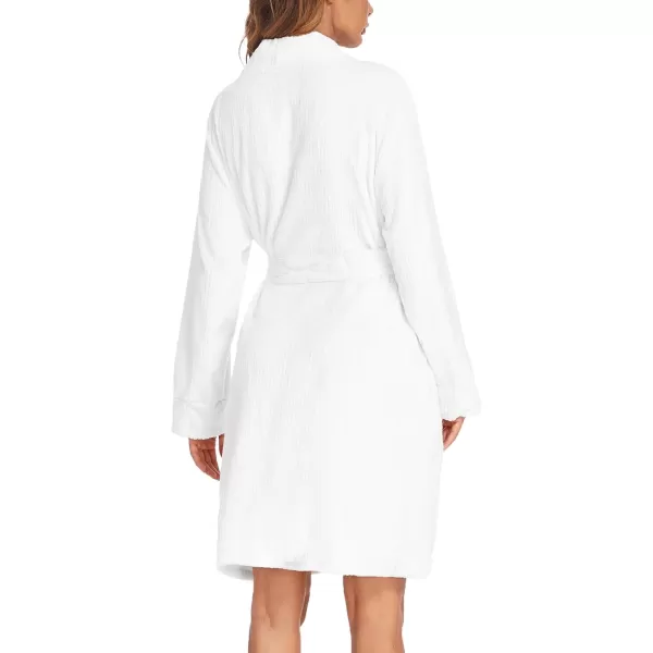 imageEkouaer Womens Plush Robes Soft Bathrobe Knee Length Warm Soft Robe Fleece Loungewear with Pockets SXXLWhite
