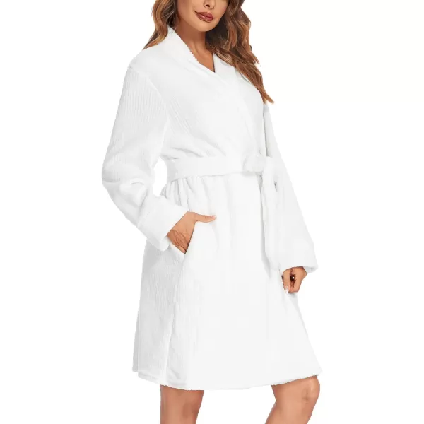 imageEkouaer Womens Plush Robes Soft Bathrobe Knee Length Warm Soft Robe Fleece Loungewear with Pockets SXXLWhite