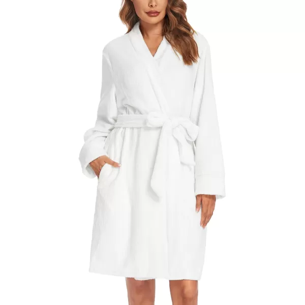 imageEkouaer Womens Plush Robes Soft Bathrobe Knee Length Warm Soft Robe Fleece Loungewear with Pockets SXXLWhite