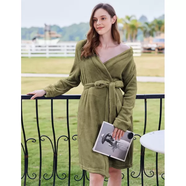 imageEkouaer Womens Plush Robes Soft Bathrobe Knee Length Warm Soft Robe Fleece Loungewear with Pockets SXXLZ Green