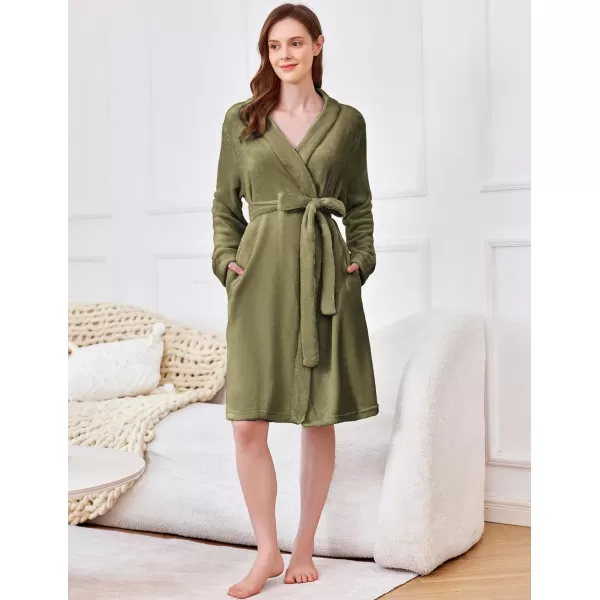 imageEkouaer Womens Plush Robes Soft Bathrobe Knee Length Warm Soft Robe Fleece Loungewear with Pockets SXXLZ Green