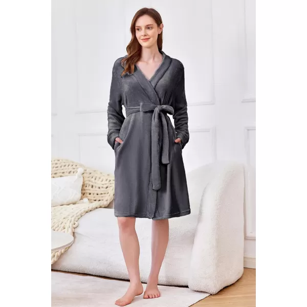 imageEkouaer Womens Plush Robes Soft Bathrobe Knee Length Warm Soft Robe Fleece Loungewear with Pockets SXXLZ Grey