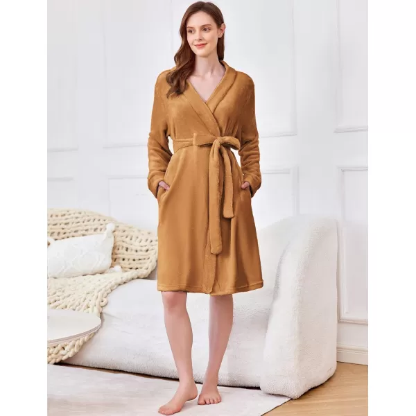 imageEkouaer Womens Plush Robes Soft Bathrobe Knee Length Warm Soft Robe Fleece Loungewear with Pockets SXXLZ Khaki