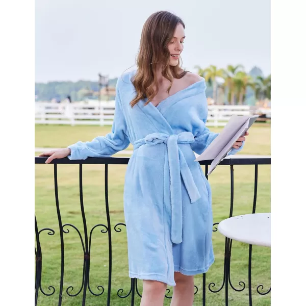 imageEkouaer Womens Plush Robes Soft Bathrobe Knee Length Warm Soft Robe Fleece Loungewear with Pockets SXXLZ Light Blue